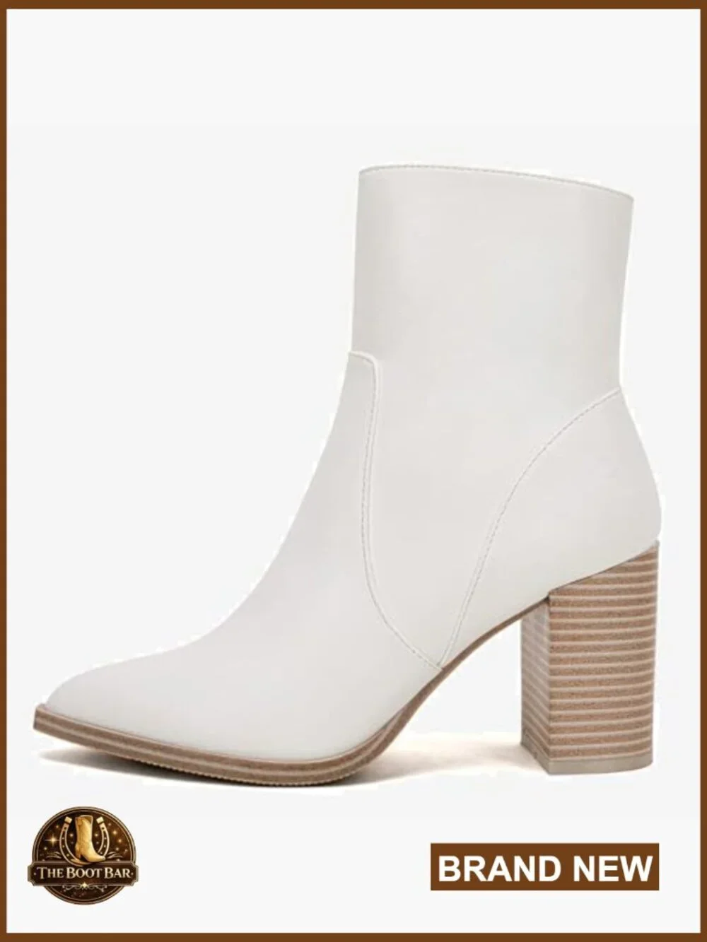 Pointed Toe Ankle Boots Chunky Stacked Heel Side Zipper Faux Leather Booties